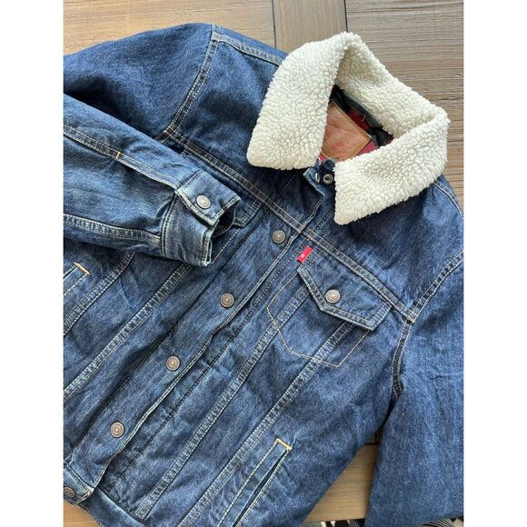 Levi Denim 650 fill power Down Flannel Buffalo lined sherpa Trucker jacket M‎ - Picture 1 of 12
